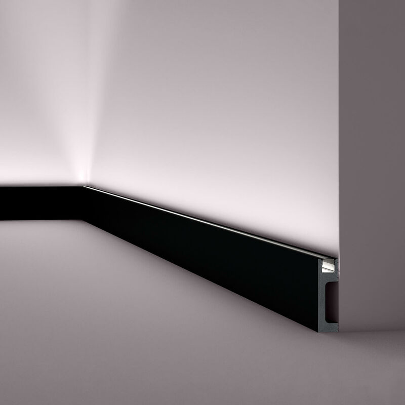 foto del prodotto battiscopa nmc il10 black wallstyl noel marquet modanatura aspetto stucco illuminazione indiretta design moderno nero 2 m