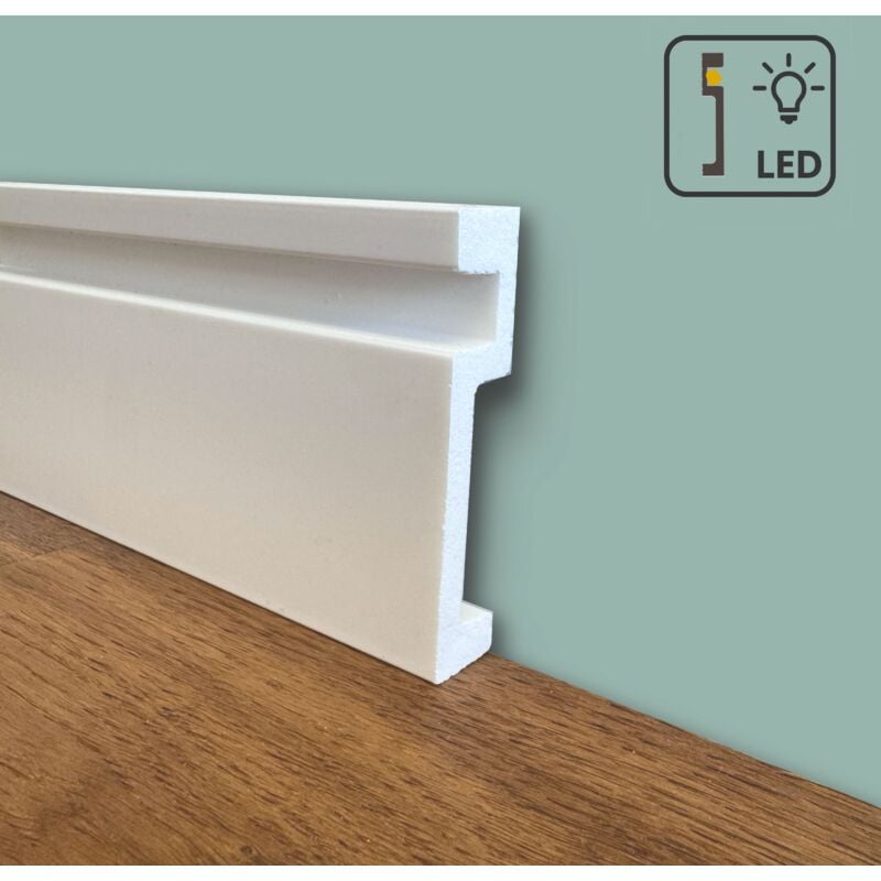 foto del prodotto battiscopa quadro predisposizione led in polimeri linea basicboard 100x20mm bianco pitturabile prezzo al metro 
