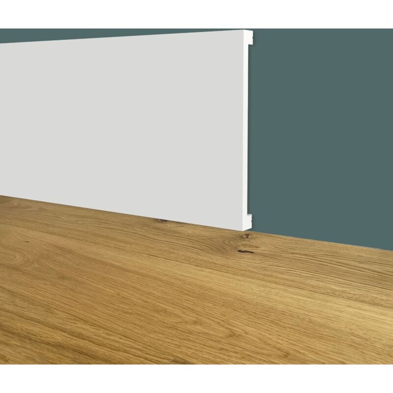 foto del prodotto battiscopa squadrato bianco passacavo 120x10x2000mm in polimeri polistrutturato