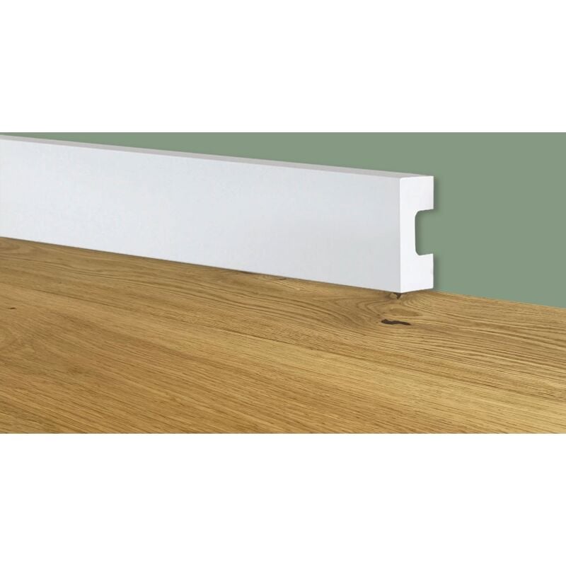 foto del prodotto battiscopa squadrato bianco passacavo bassissimo 25x13x2000mm in polimeri
