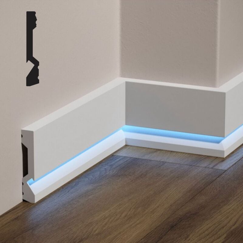 foto del prodotto battiscopa squadrato incasso led in polimeri feelingwood hd 100x18mm bianco prezzo al metro 