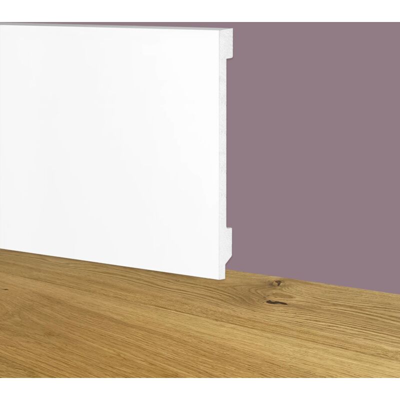 foto del prodotto battiscopa zoccolino bianco squadrato passacavo 100x15x2000mm in polimeri polistrutturato