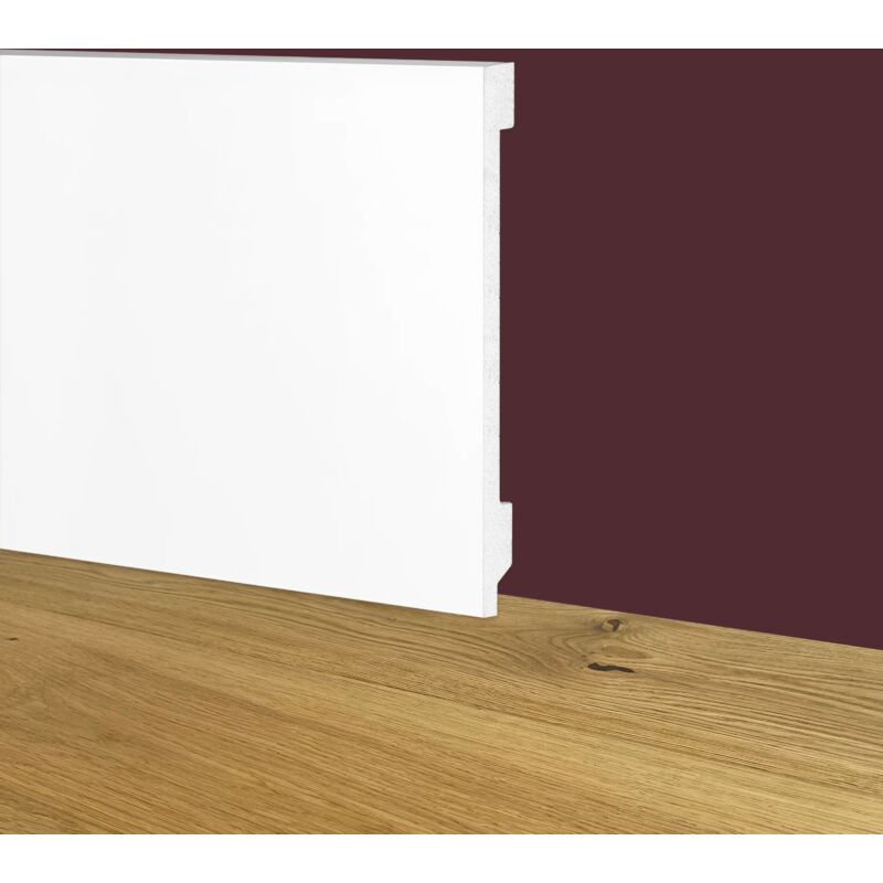 foto del prodotto battiscopa zoccolino bianco squadrato passacavo 120x15x2000mm in polimeri polistrutturato