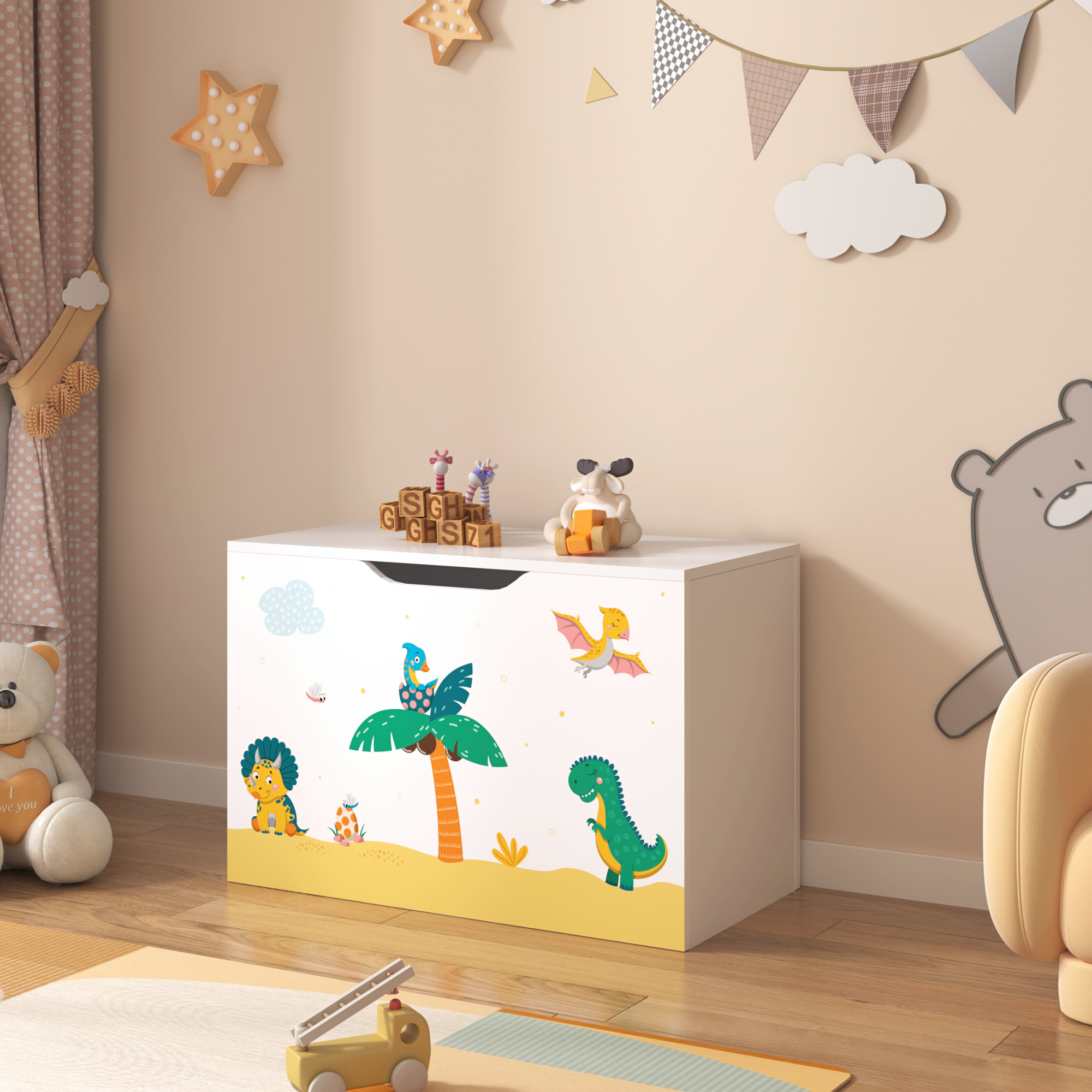 foto del prodotto baule 39 oleiros 39 per giocattoli cassapanca per cameretta decorazione dinosauro en.casa 