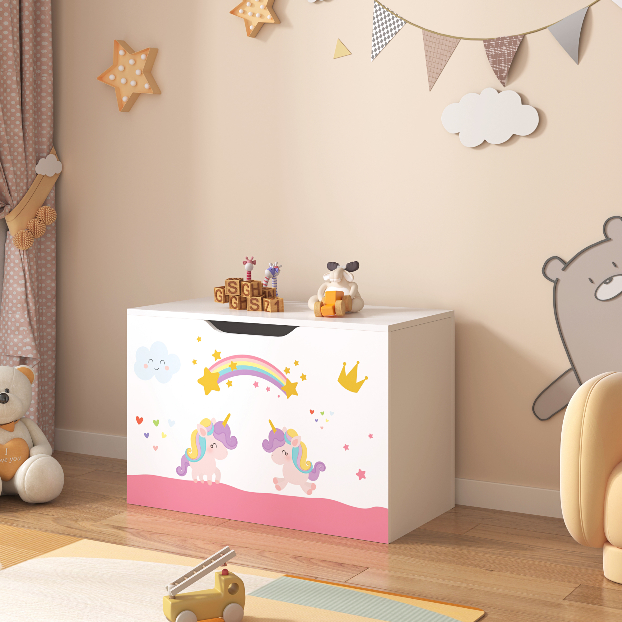 foto del prodotto baule 39 oleiros 39 per giocattoli cassapanca per cameretta decorazione unicorno en.casa 