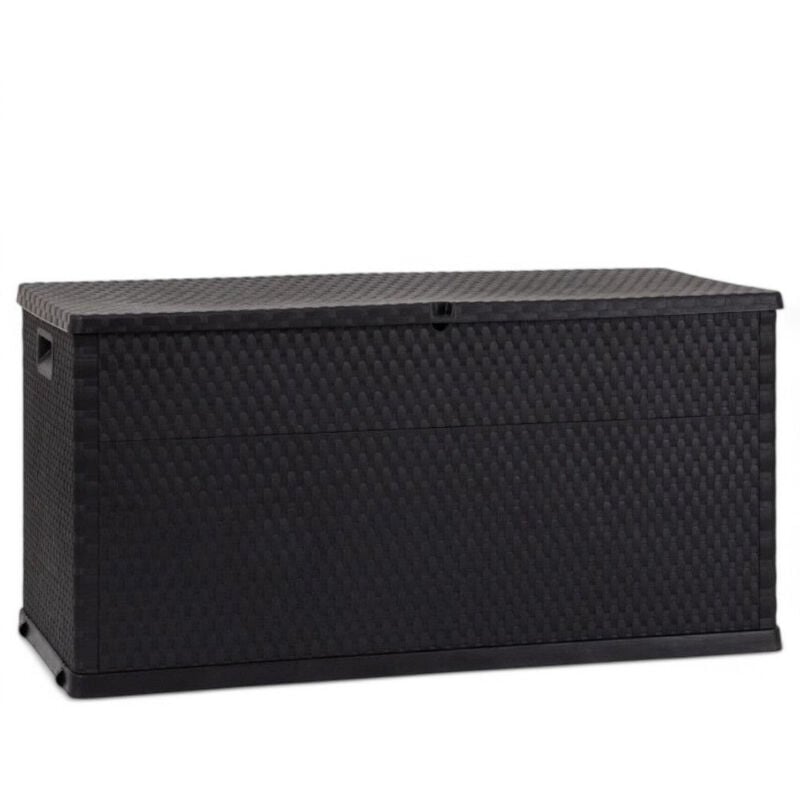 foto del prodotto baule 420 lt da esterno in resina antracite effetto rattan con ruote e chiusura lucchettabile