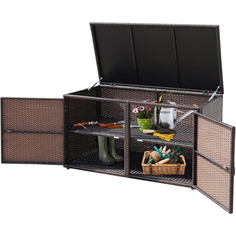 foto del prodotto baule cassapanca con 2 ripiani, scatola di immagazzinaggio con coperchio, 115 x 60 x 65 cm marrone goplus