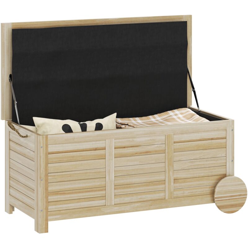 foto del prodotto baule cassapanca da esterno 110x50x50 cm a 2 ruote con telo interno in legno di abete