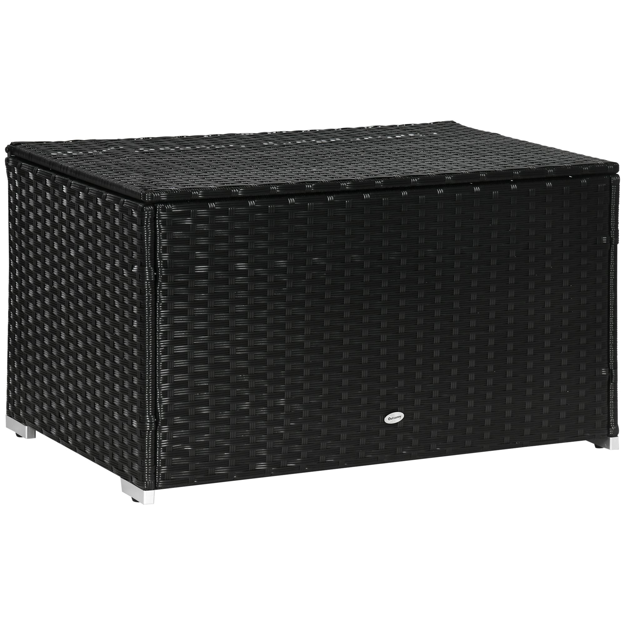 foto del prodotto baule cassapanca da giardino 95x60x58 cm in rattan e acciaio nero