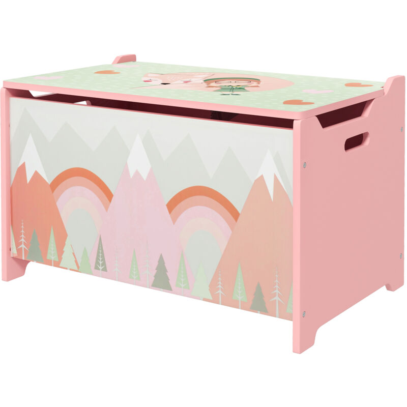 foto del prodotto baule cassapanca portagiochi per bambini con coperchio in mdf rosa zonekiz