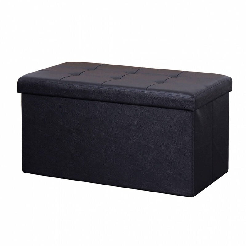 foto del prodotto baule cassapanca pouf da interno rivestito in ecopelle chiudibile salvaspazio black