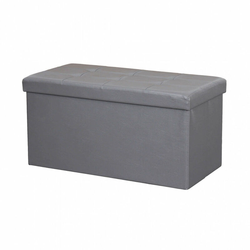 foto del prodotto baule cassapanca pouf da interno rivestito in ecopelle chiudibile salvaspazio gray