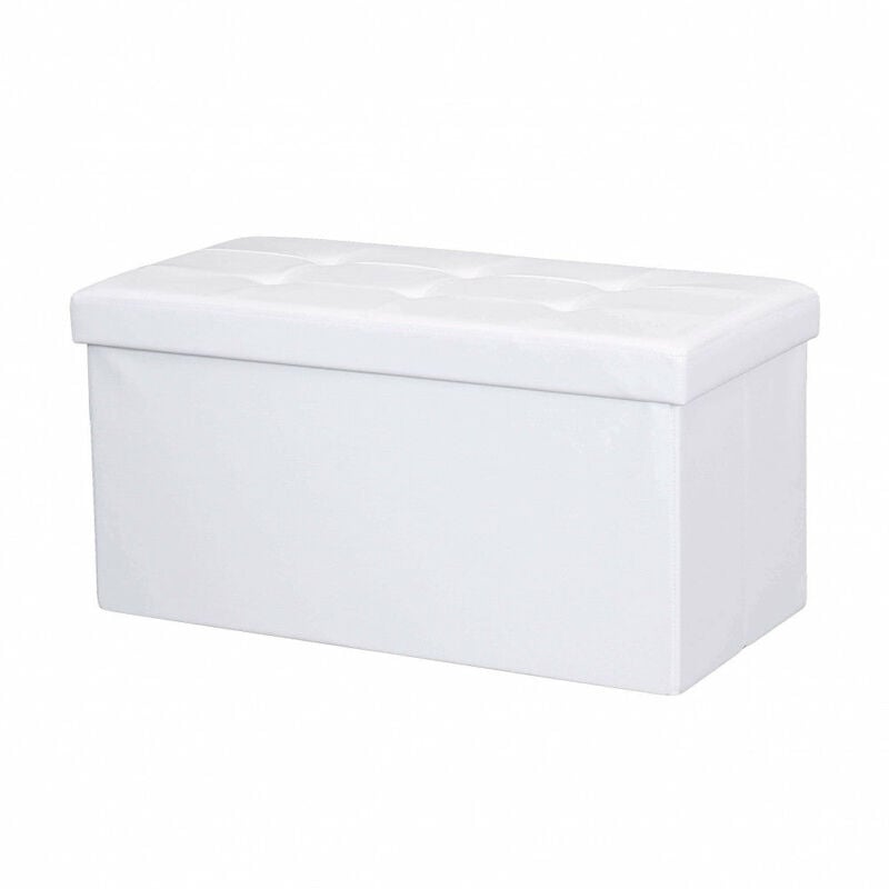 foto del prodotto baule cassapanca pouf da interno rivestito in ecopelle chiudibile salvaspazio white