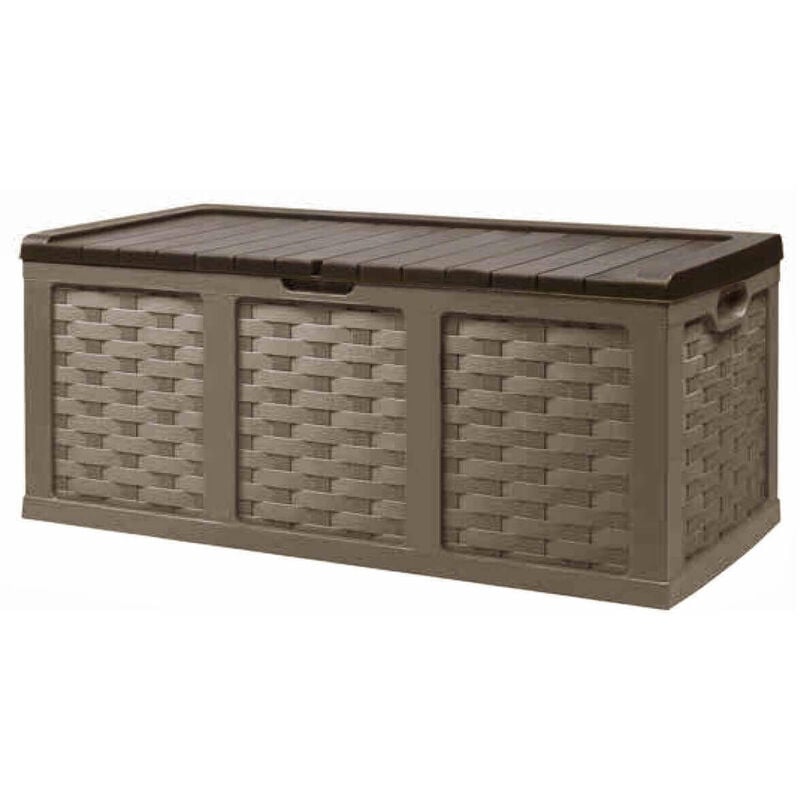 foto del prodotto baule cassapanca xxl in resina wicker da esterno giardino con maniglie laterali e coperchio lucchettabile 157x75x63 cm big box brown