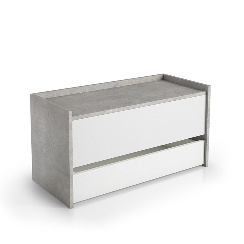 foto del prodotto baule contenitore con chiusura rallentata e ampio cassetto cemento e bianco