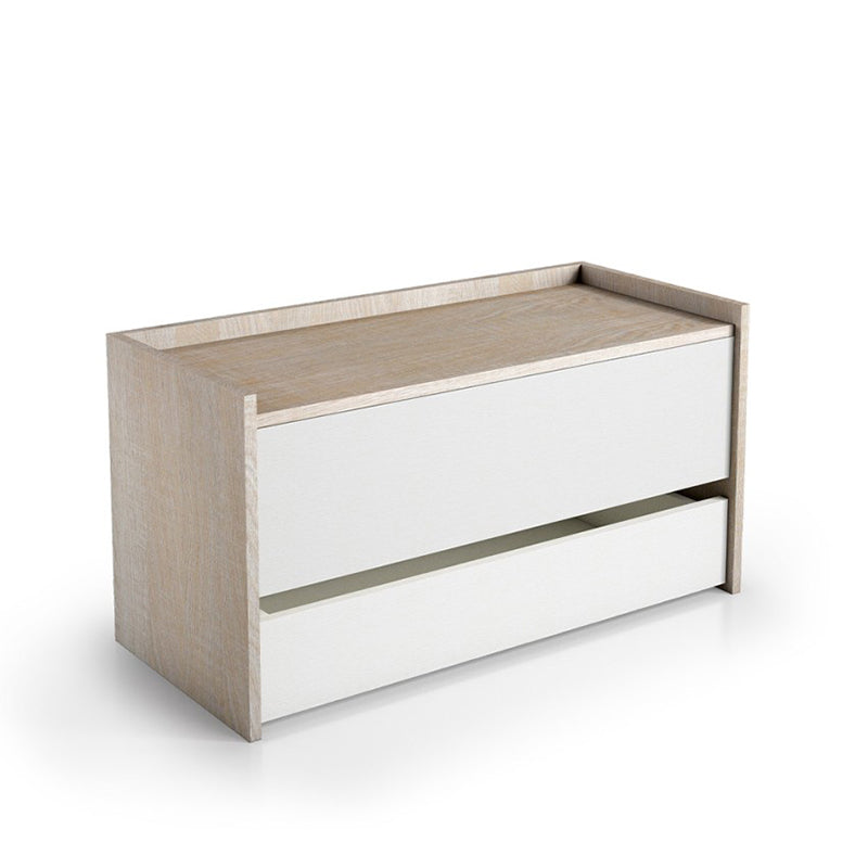 foto del prodotto baule contenitore con chiusura rallentata e ampio cassetto rovere e bianco