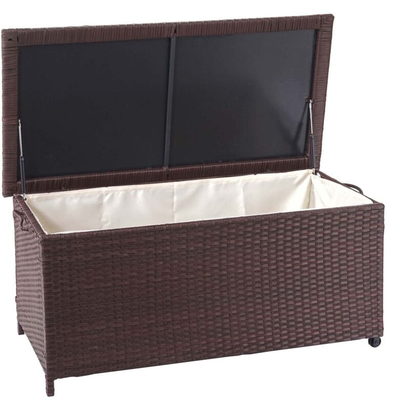 foto del prodotto baule contenitore esterno giardino hhg 570 polyrattan, premium 51x100x50cm 170l marrone