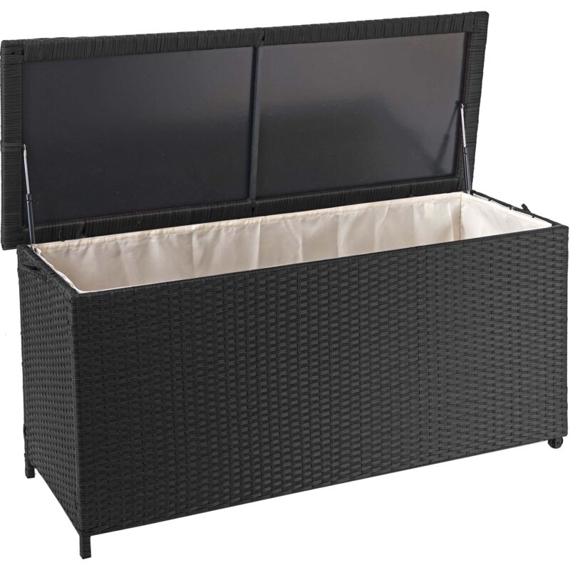 foto del prodotto baule contenitore esterno giardino hhg 570 polyrattan, premium 63x135x52cm 320l nero