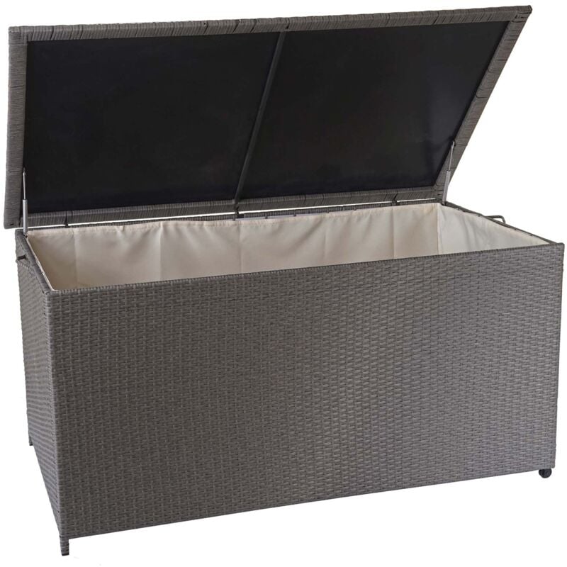 foto del prodotto baule contenitore esterno giardino hhg 570 polyrattan, premium 80x160x94cm 950l grigio