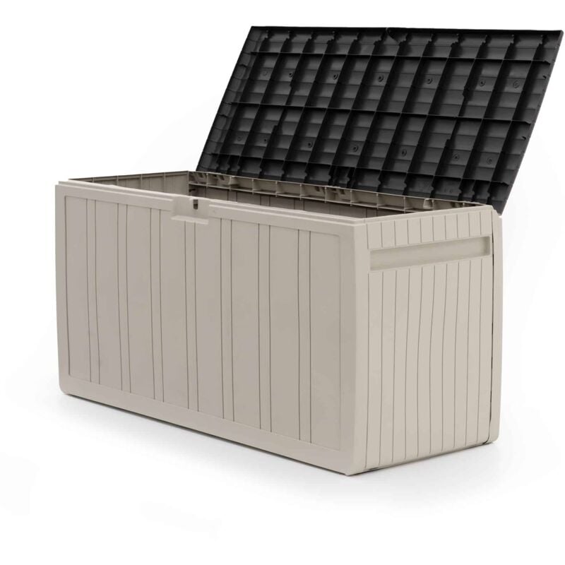 foto del prodotto baule contenitore fabbricato in resina gardiun top 117x45,5x57,50 cm 270l montaggio a clic sistema di chiusura per lucchetto design bicolore