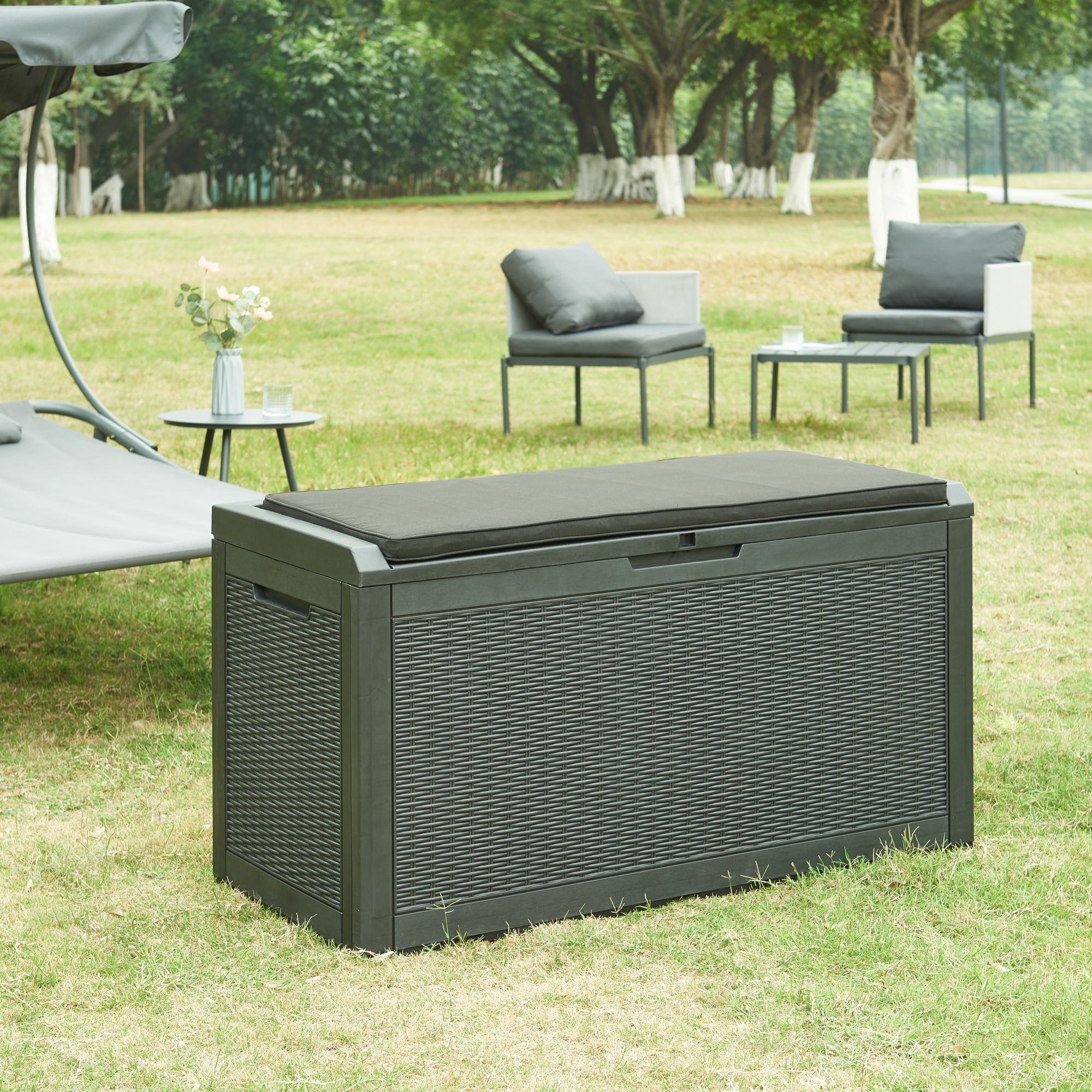 foto del prodotto baule da esterno atella cassapanca - nero effetto rattan casa.pro