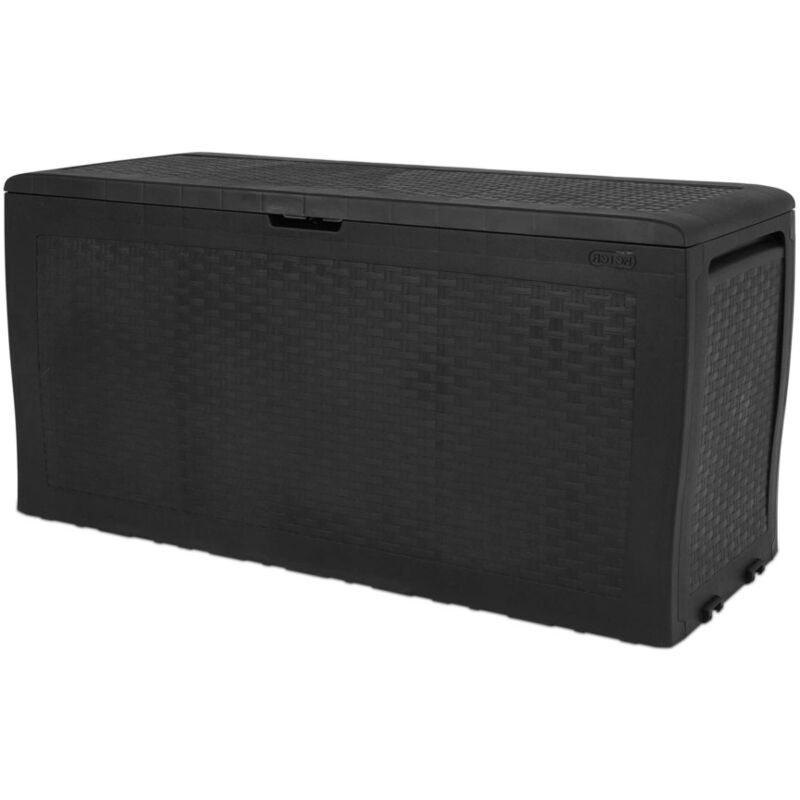 foto del prodotto baule da esterno con ruote keter samoa in resina grafite 270 lt 116x44,7x57 cm