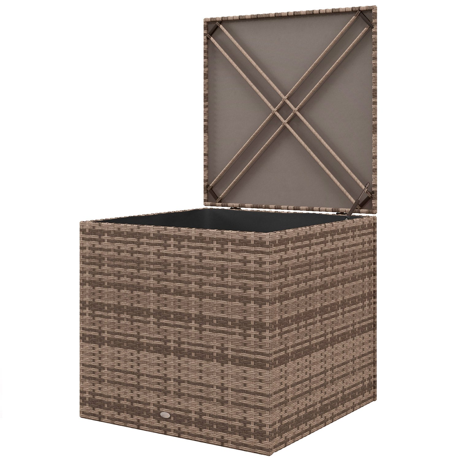 foto del prodotto baule da esterno in rattan pe e acciaio con fodera interna 75x75x70 cm nero e color sabbia