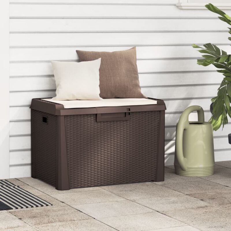 foto del prodotto baule da giardino con cuscino seduta marrone 125 l in pp - vidaxl