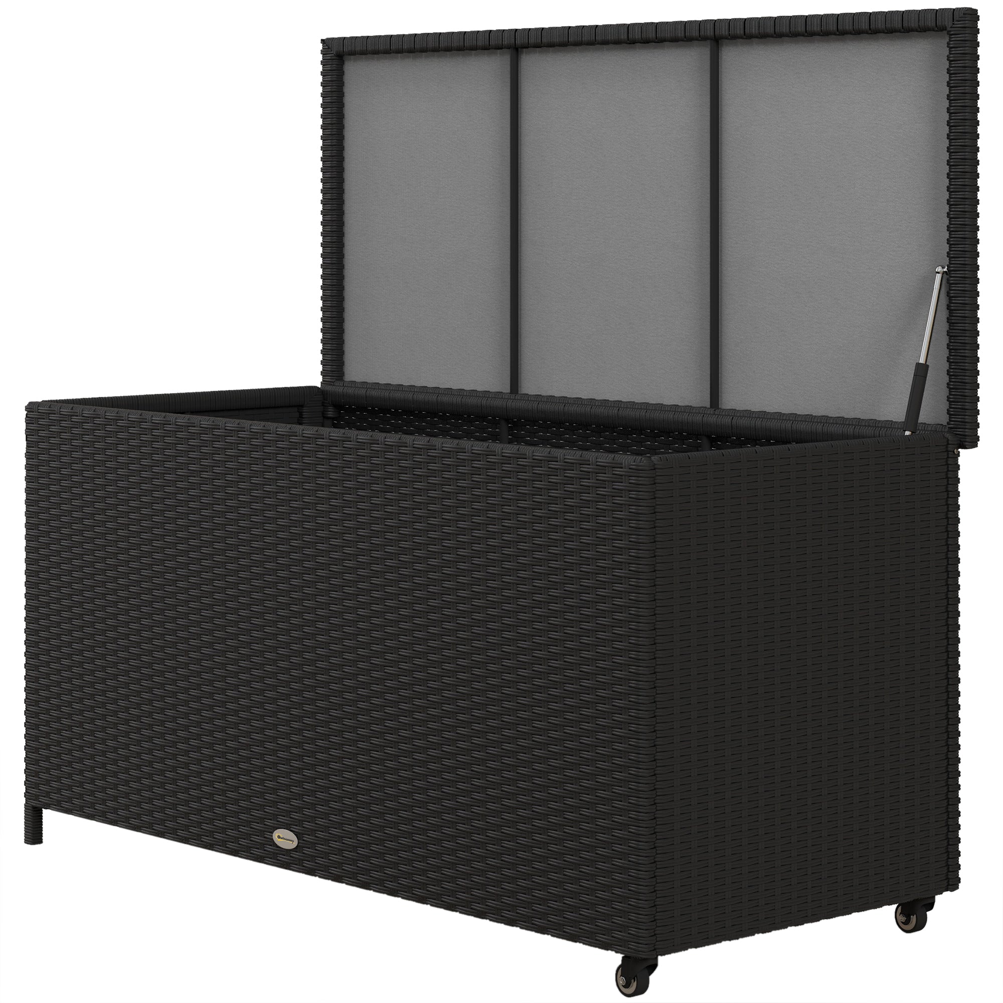 foto del prodotto baule da giardino con ruote 121x57x67 cm in rattan pe nero