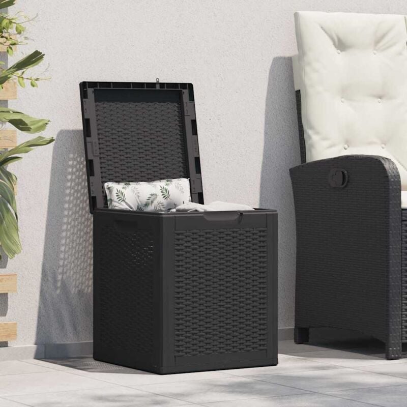 foto del prodotto baule da giardino contenitore portaoggetti 90 litri nero effetto rattan pp