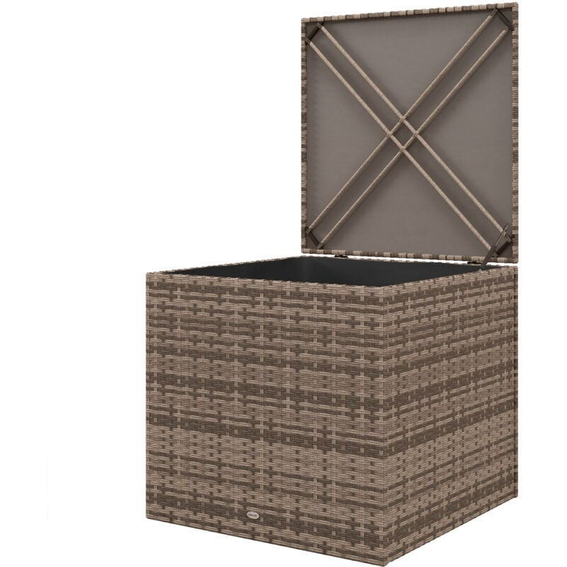 foto del prodotto baule da giardino in rattan e acciaio con fodera interna nero sabbia outsunny