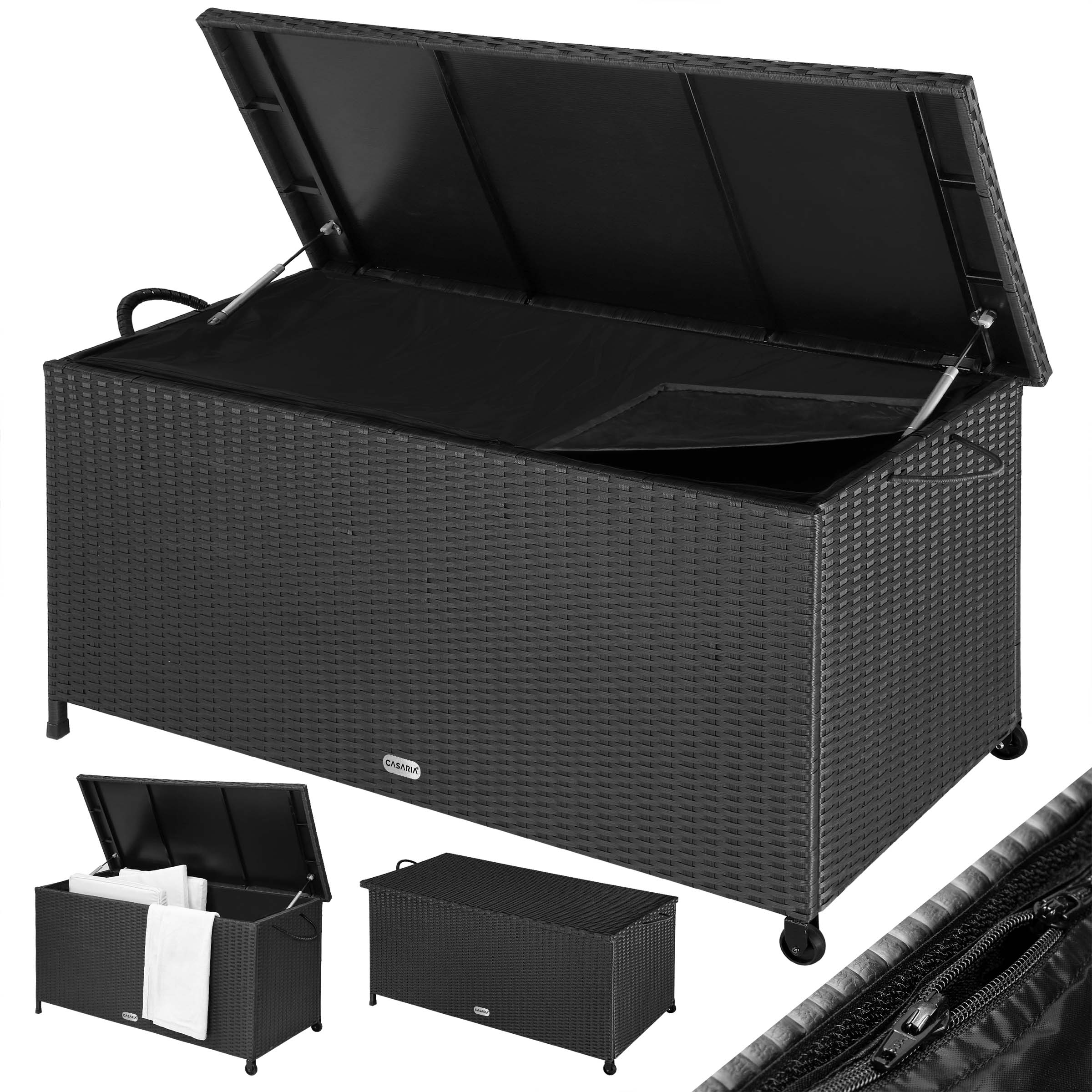 foto del prodotto baule da giardino nero polyrattan 117x53x60cm