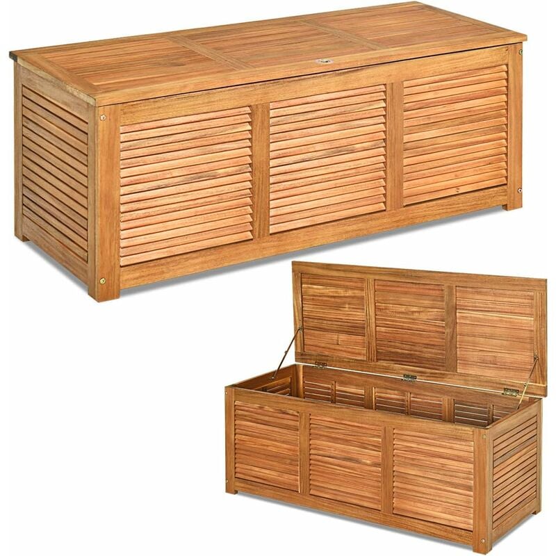 foto del prodotto baule da giardino, scatola portaoggetti da esterno in legno con capacit di contenimento di 235 litri, 120,5 x 44,5 x 44,5 cm costway