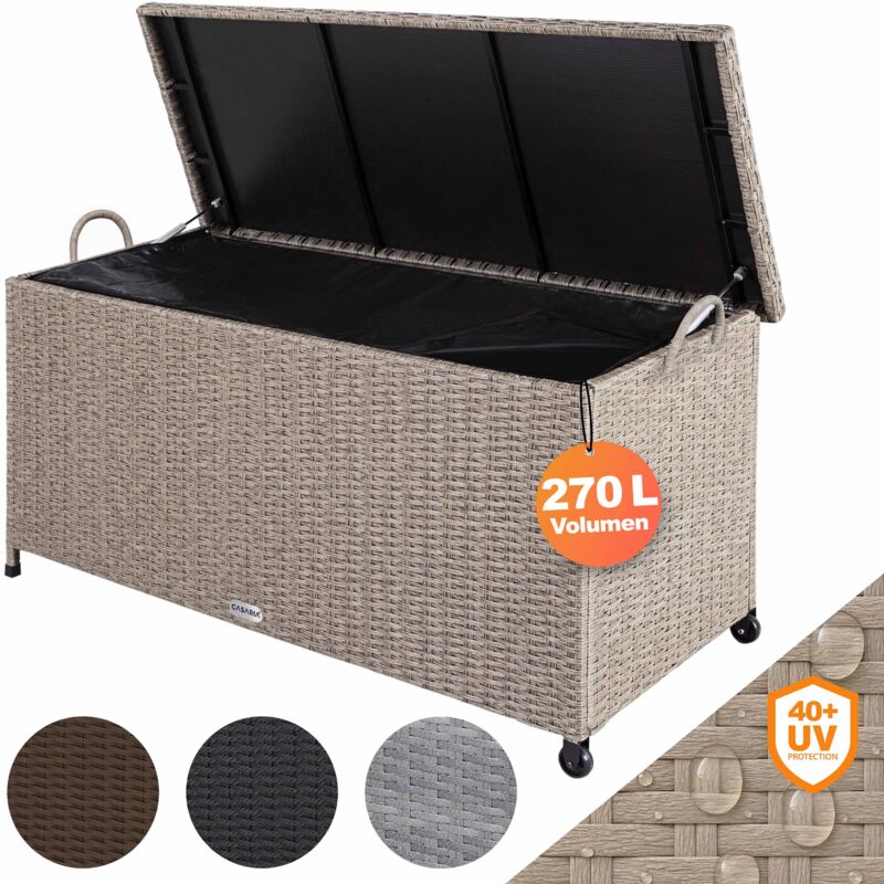 foto del prodotto baule da giardino xxl con rotelle 270l impermeabile resistente ai raggi uv 117x53x60cm cassa per cuscini da esterno casaria