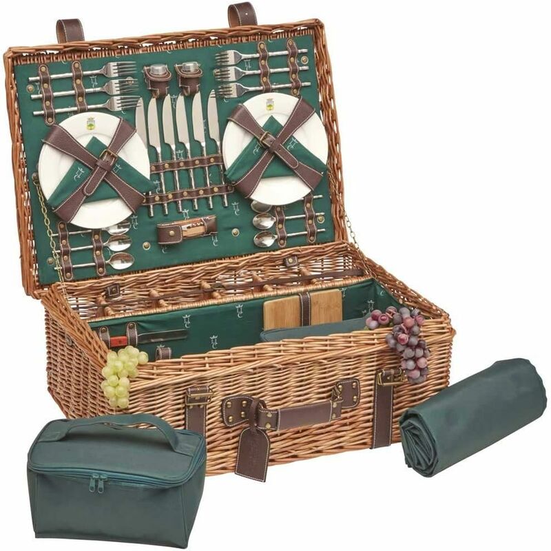 foto del prodotto baule da picnic in pelle prestige champs elys e per 6 persone, completo con su scompartimento isotermico dimensioni 57x37x23cm les jardins de