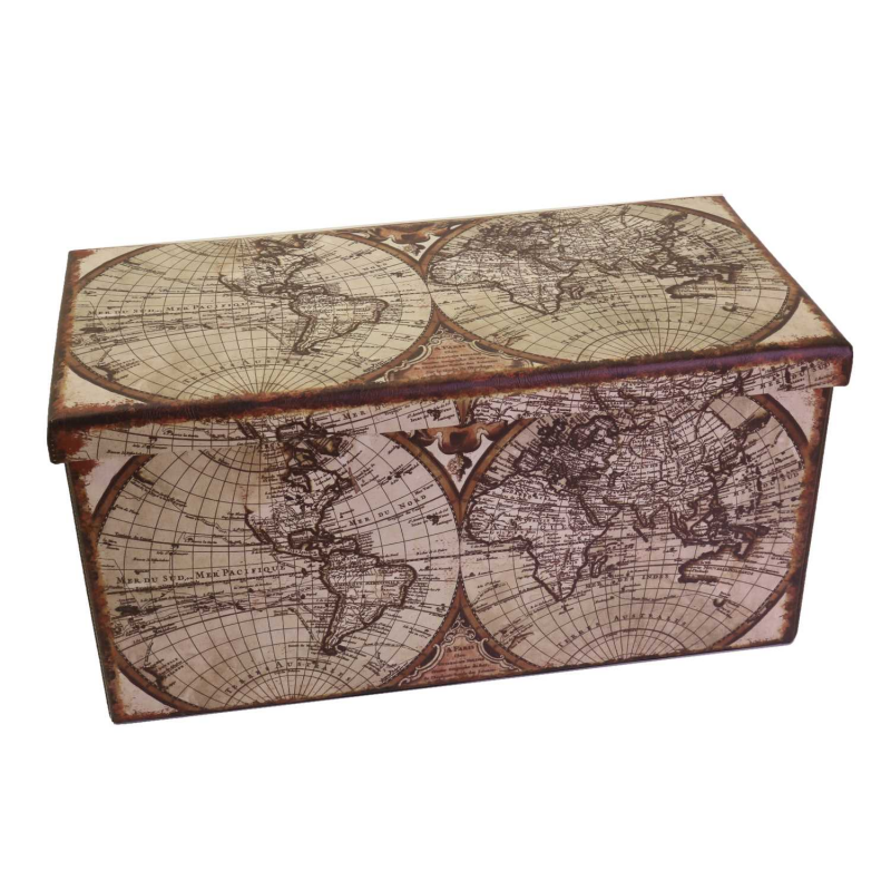 foto del prodotto baule ecopelle pieghevole mappamondo rettangolare cm 76x38h38