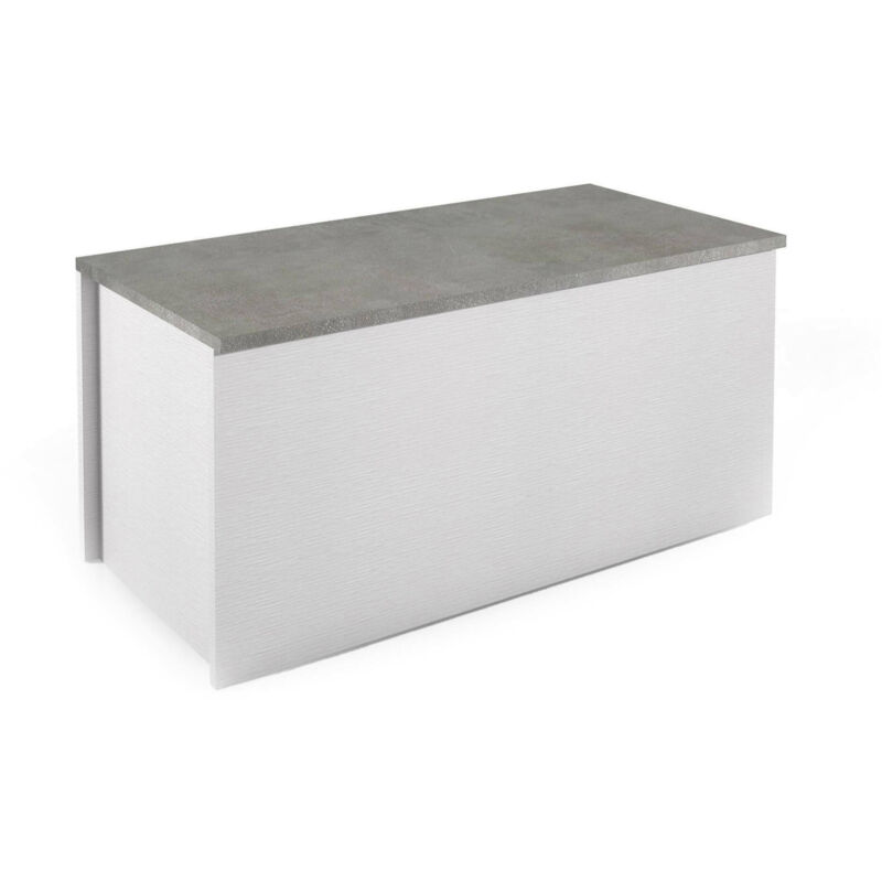 foto del prodotto baule miltonia, capiente box contenitore multiuso, cassapanca moderna, 100 made in italy, cm 90x45h45, bianco e cemento, con imballo rinforzato