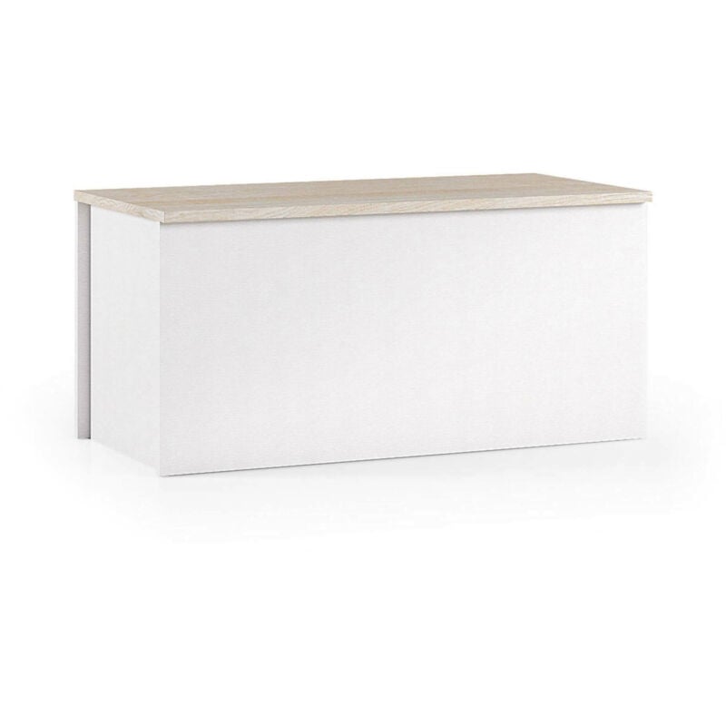 foto del prodotto baule miltonia, capiente box contenitore multiuso, cassapanca moderna, 100 made in italy, cm 90x45h45, bianco e rovere, con imballo rinforzato