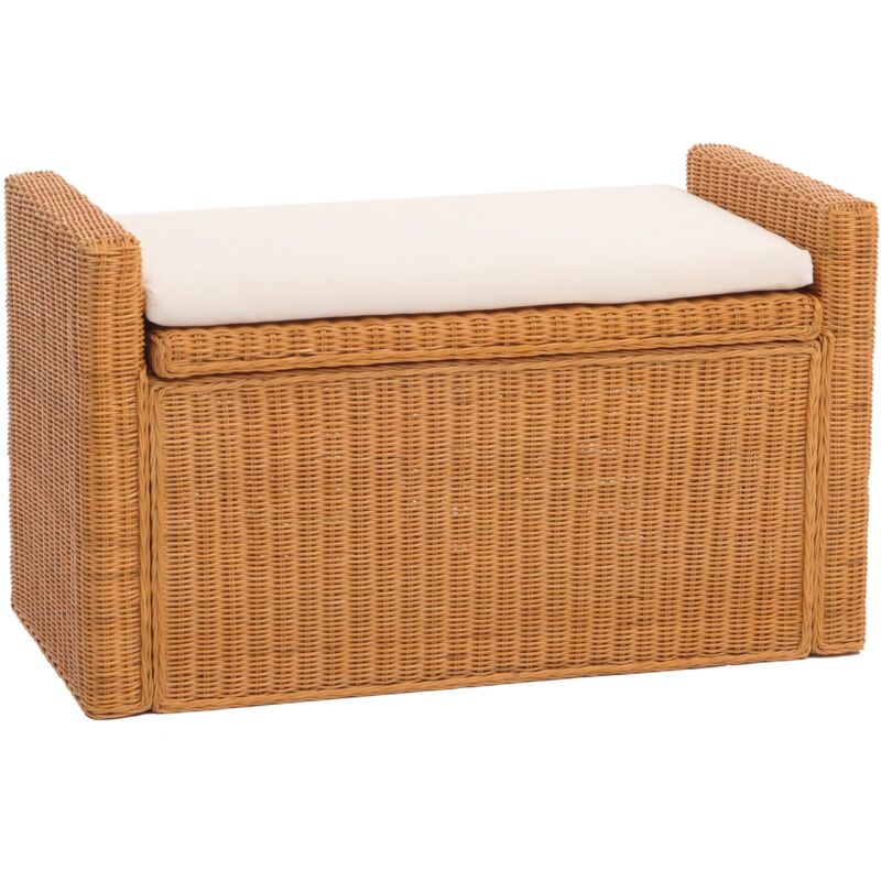 foto del prodotto baule panca contenitore m92 rattan 44x88x51cm colore legno con cuscino