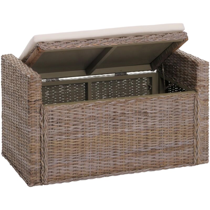 foto del prodotto baule panca contenitore m92 rattan 44x88x51cm grigio marrone con cuscino