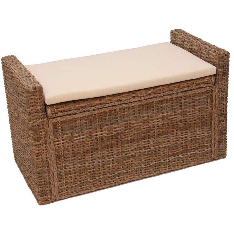 foto del prodotto baule panca contenitore m92 rattan 44x88x51cm kubu grigio con cuscino