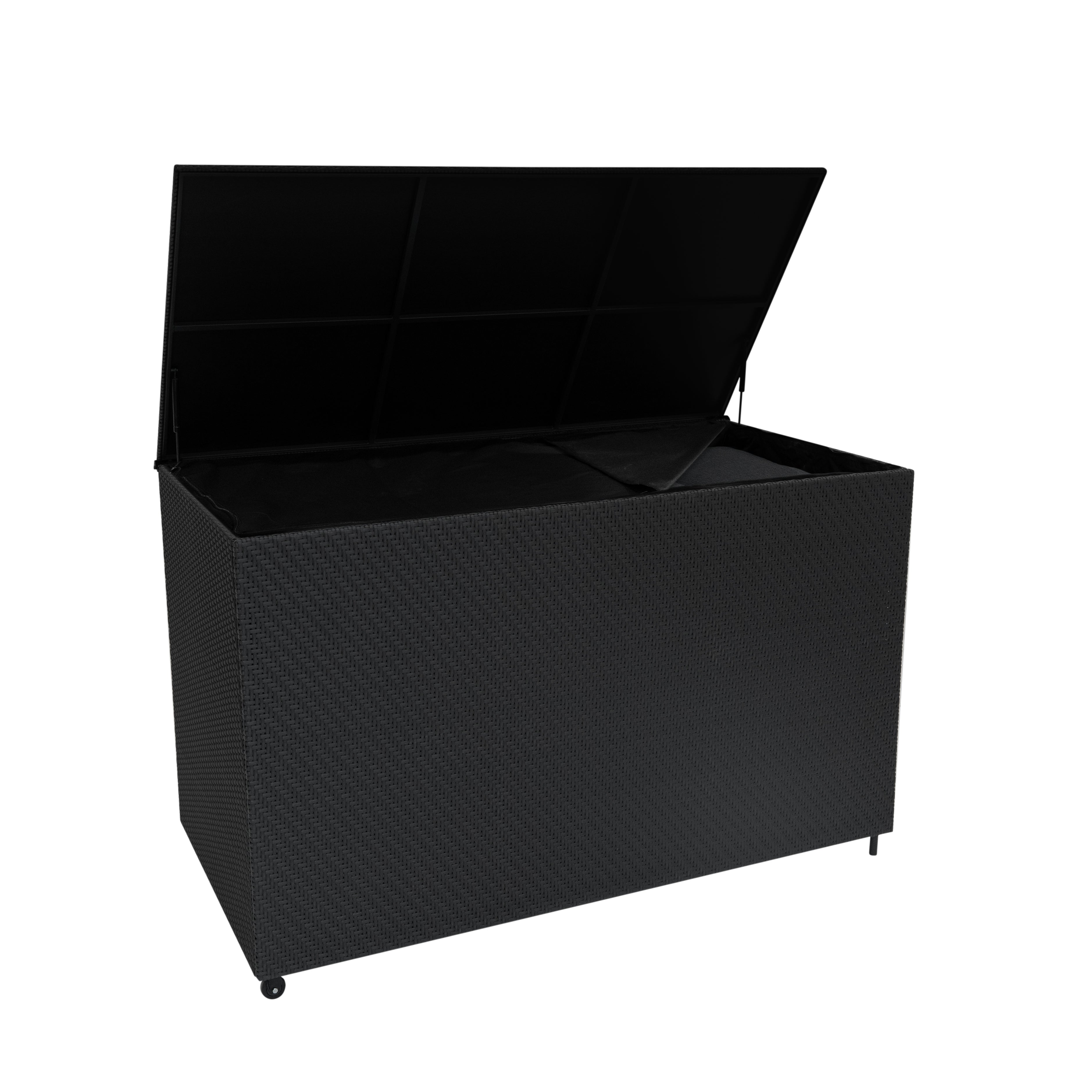 foto del prodotto baule serafina in rattan nero 996l per esterno con ruote e rivestimento