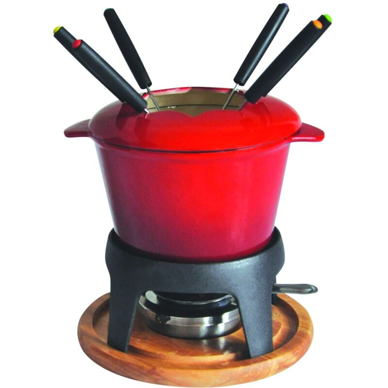 foto del prodotto baumalu 385050 servizio per fonduta in ferro battuto, colore rosso