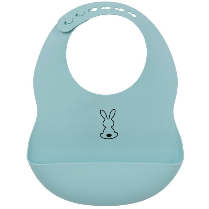 foto del prodotto bavaglino con tasca in silicone azzurro