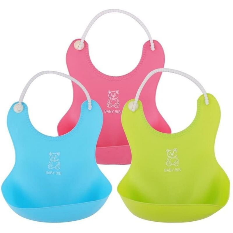 foto del prodotto bavaglino in silicone con vassoio di raccolta, impermeabile e lavabile