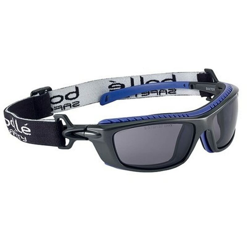 foto del prodotto baxter montura pc negro y azul ocular ahumado en pc anti vaho y anti rayaduras platinum cinta y espuma