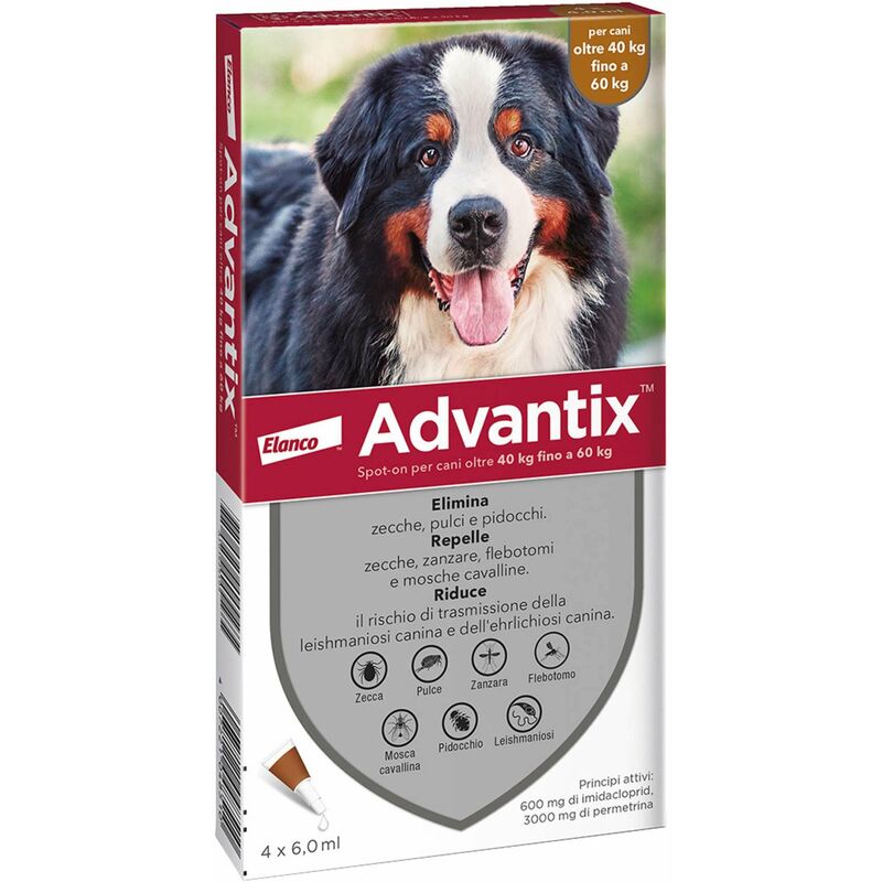 foto del prodotto bayer advantix fialetta pipetta spot on per cani oltre 40 kg fino a 60 kg antirepellente e elimina zecche pulci pidocchi