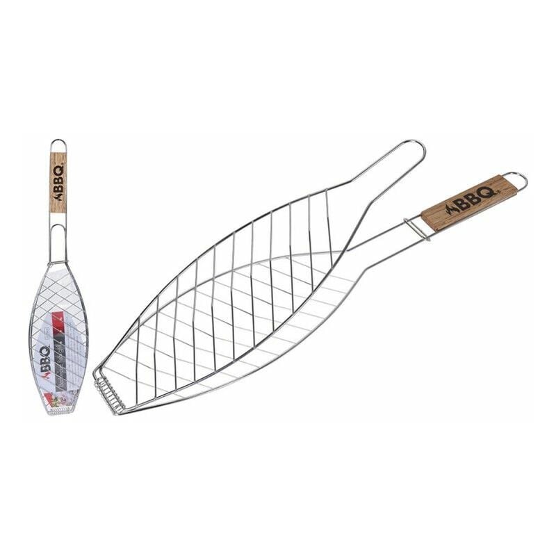 foto del prodotto bbq griglia pesce con manico in legno 14x58cm