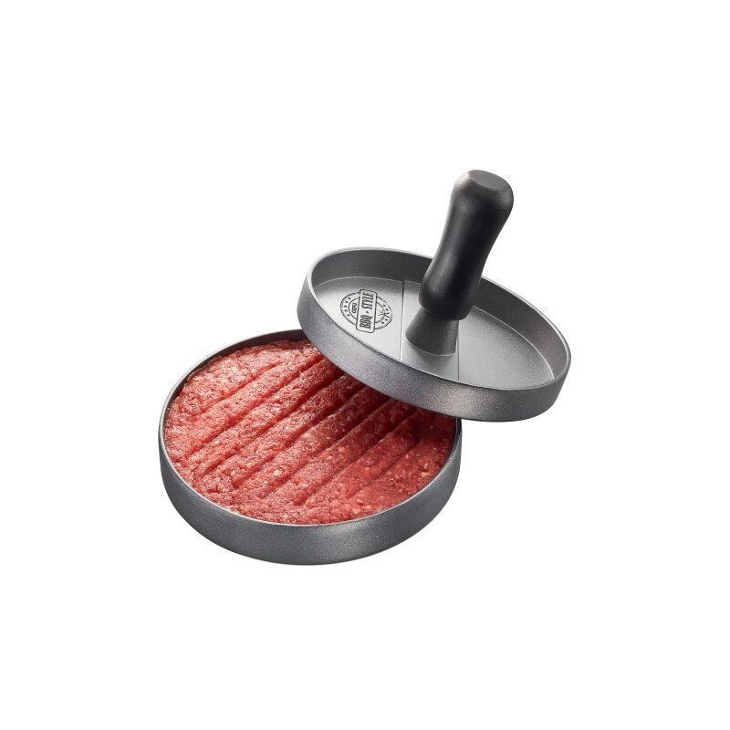 foto del prodotto bbq pressa hamburger nero, grigio alluminio, plastica gefu