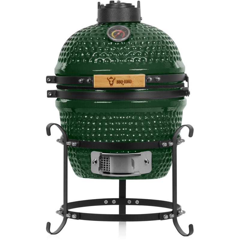 foto del prodotto bbq toro barbecue kamado a carbone haiiro 32 cm con termometro, manico in legno verde ceramica